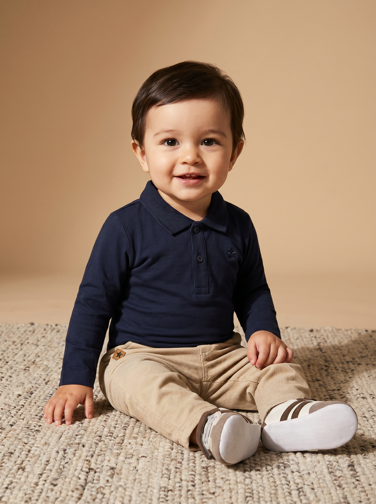 Polo in cotone con ricamo e inserti - Blu