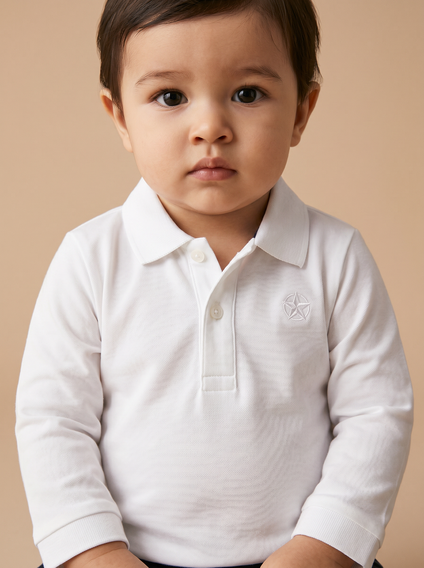Polo in cotone con ricamo e inserti - Bianco latte