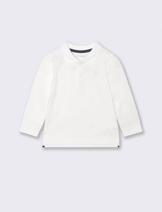 Polo in cotone con ricamo e inserti - Bianco latte