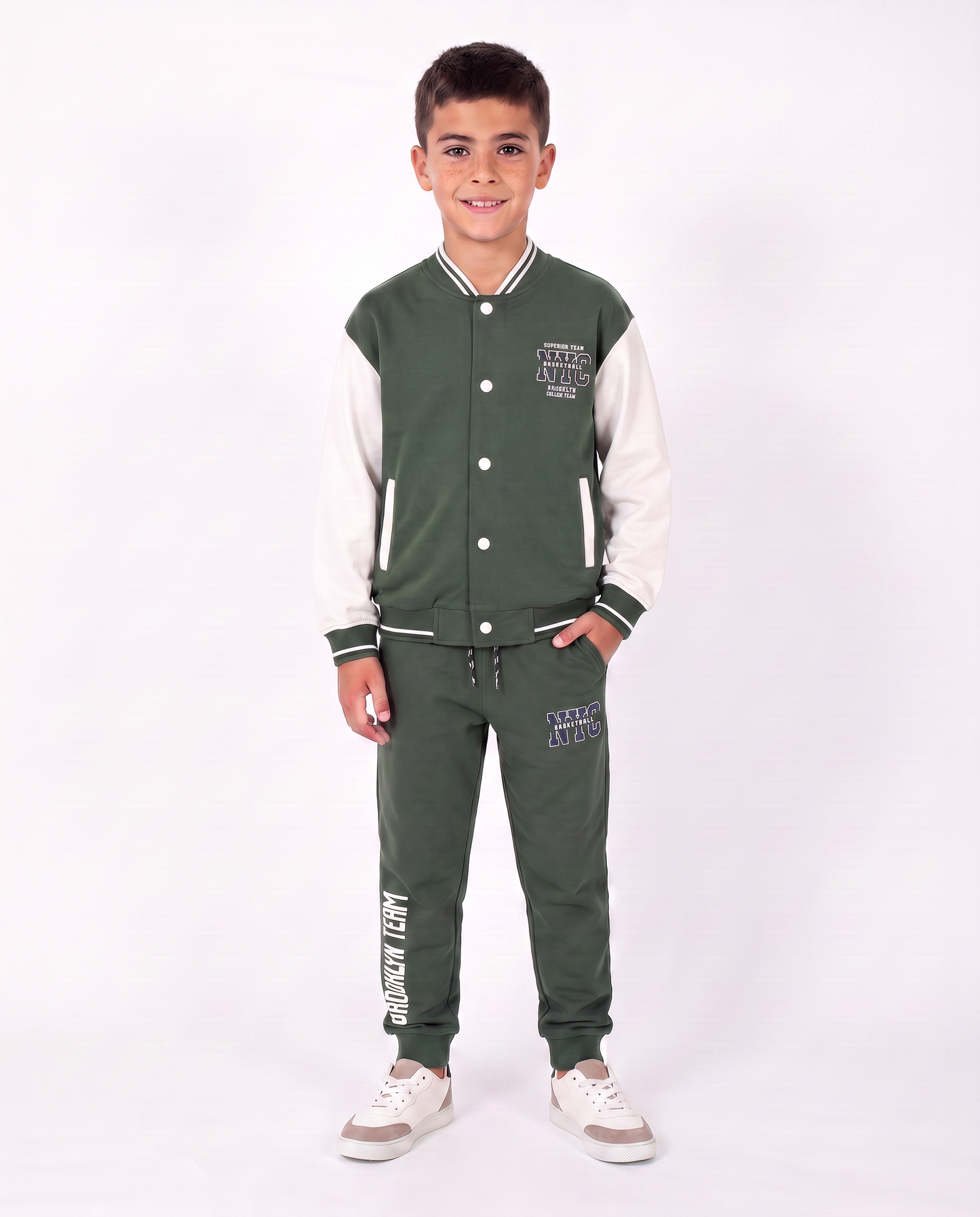 Jogger Bicolore in Cotone per Tempo Libero - Verde abete