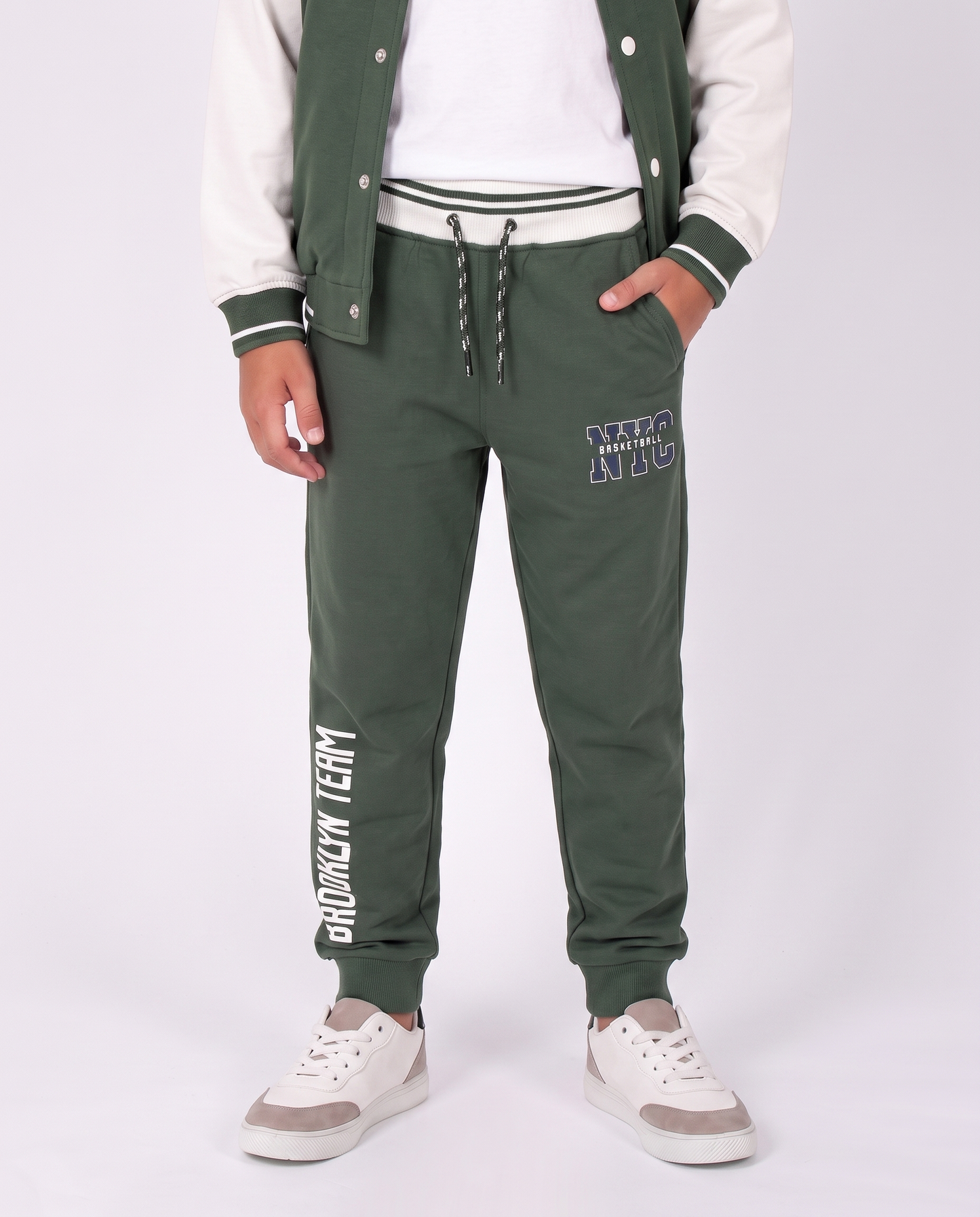 Jogger Bicolore in Cotone per Tempo Libero - Verde abete