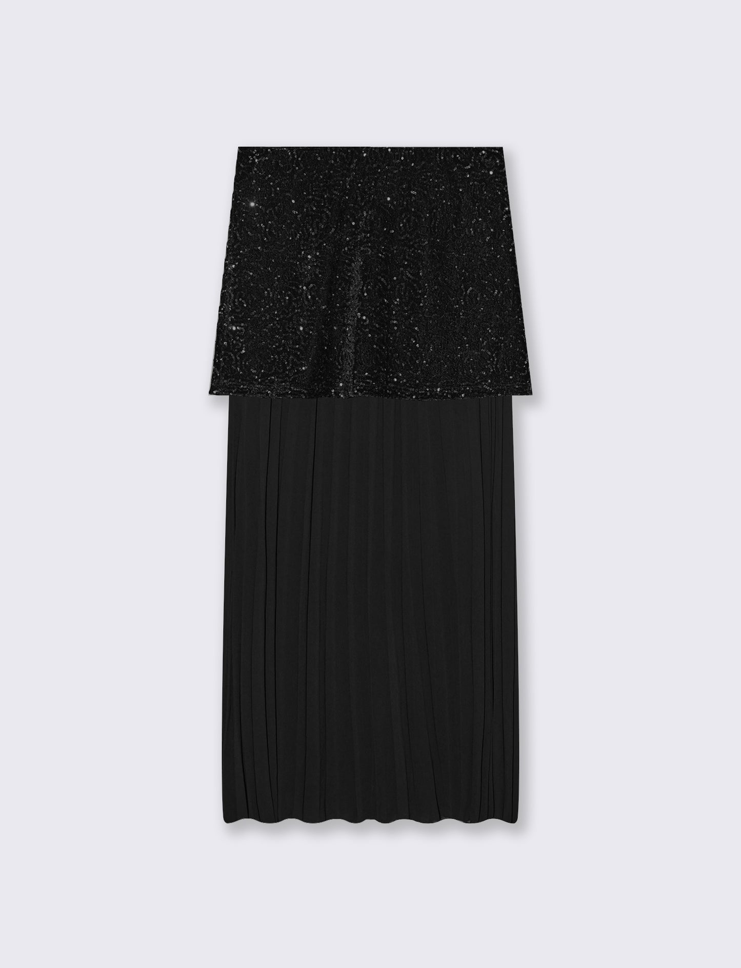 Gonna midi in paillettes e georgette - Nero