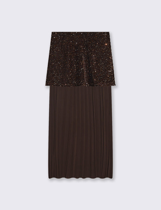 Gonna midi in paillettes e georgette - Moro