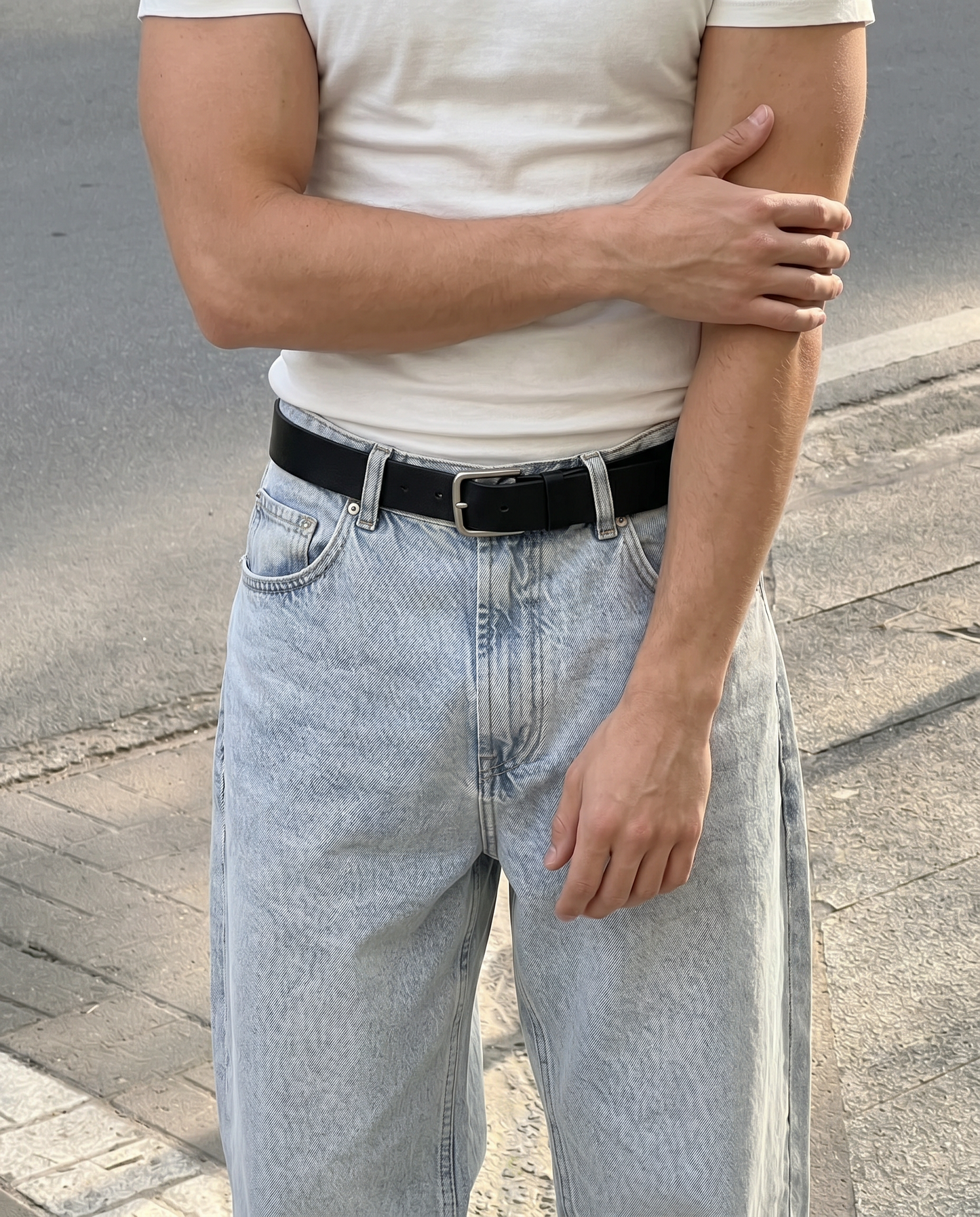 Jeans Baggy Fit Blu Chiaro Effetto Slavato - Denim