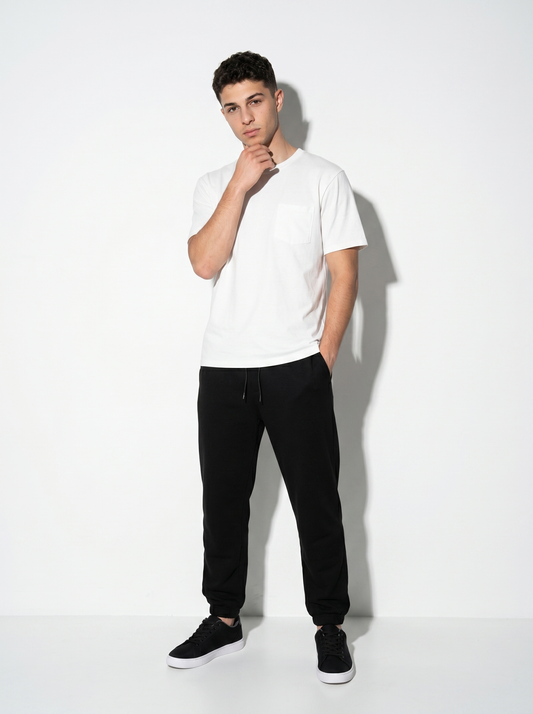 Pantaloni Jogger Basic in Felpa con Elastico - Nero