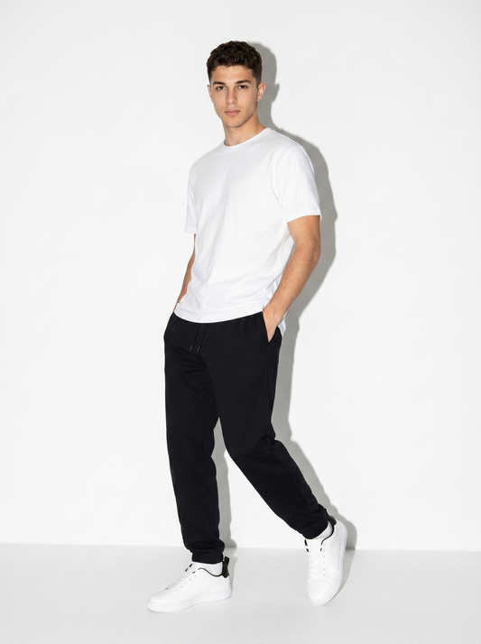 Pantaloni Jogger Basic in Felpa con Elastico - Blu