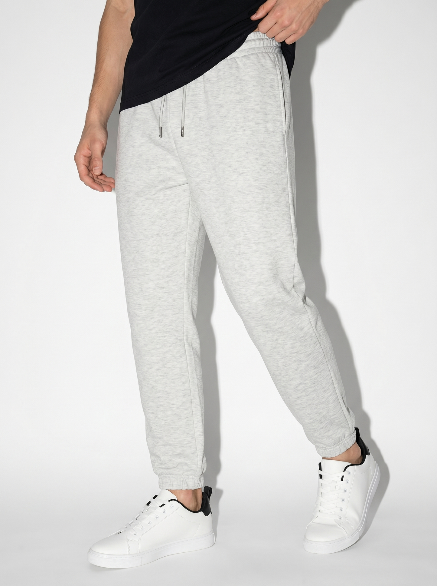 Pantaloni Jogger Basic in Felpa con Elastico - Grigio mel.