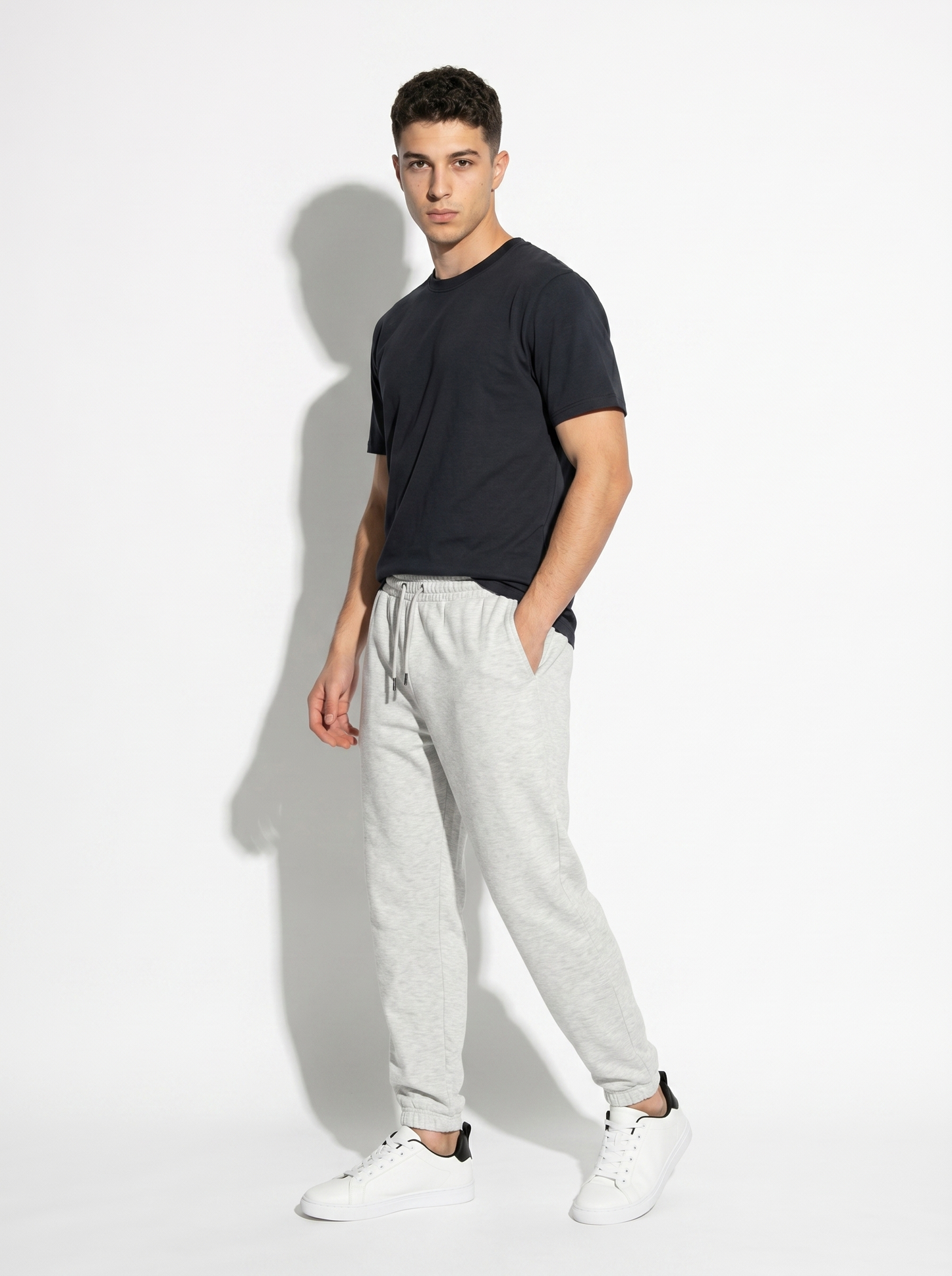 Pantaloni Jogger Basic in Felpa con Elastico - Grigio mel.