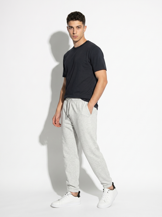 Pantaloni Jogger Basic in Felpa con Elastico - Grigio mel.