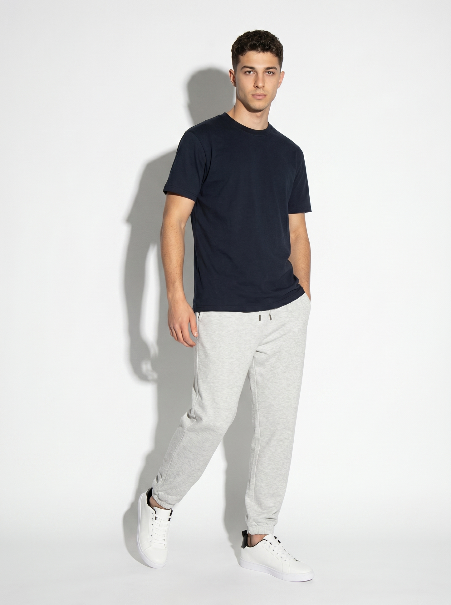Pantaloni Jogger Basic in Felpa con Elastico - Grigio mel.