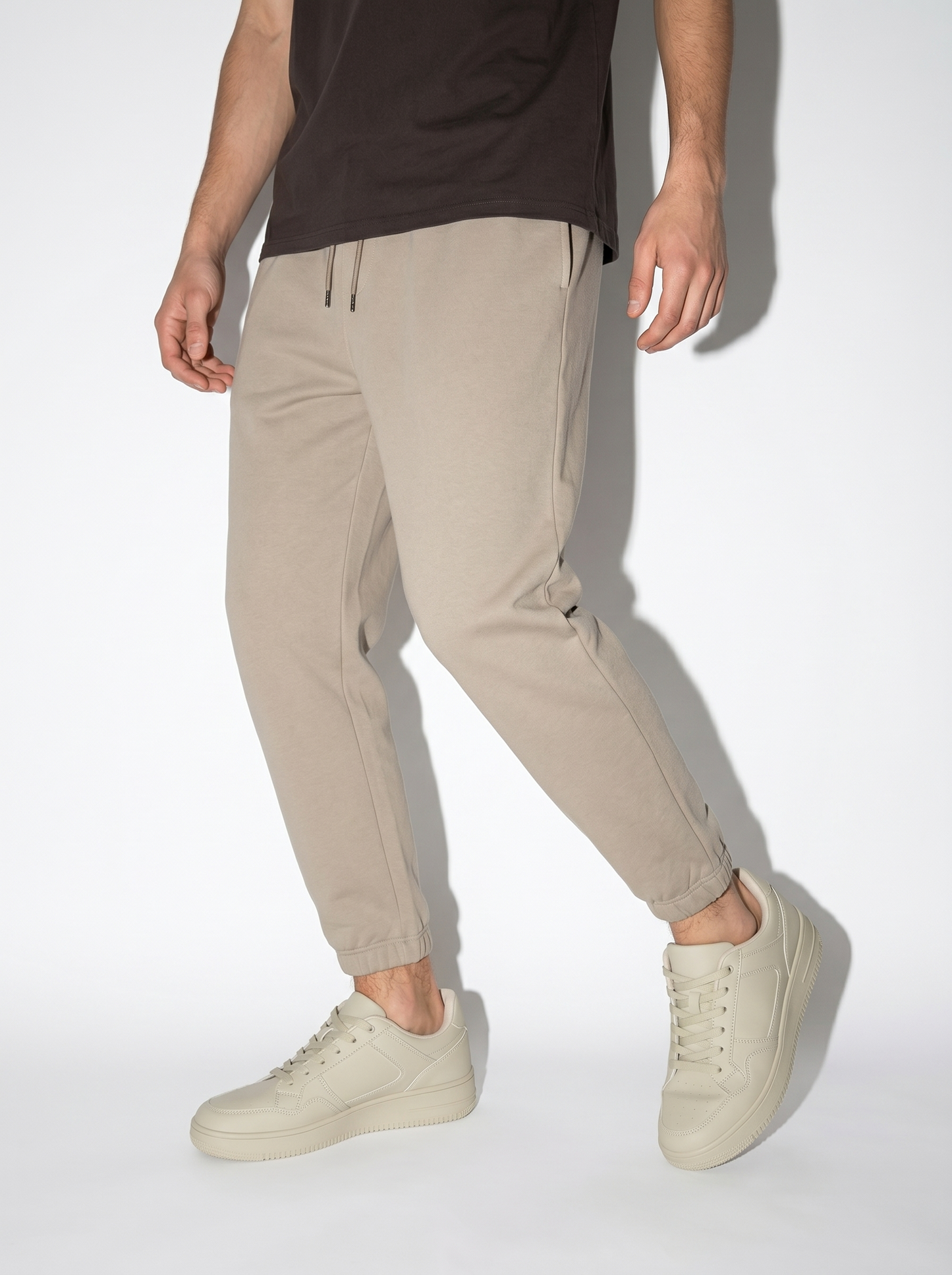 Pantaloni Jogger Basic in Felpa con Elastico - Beige