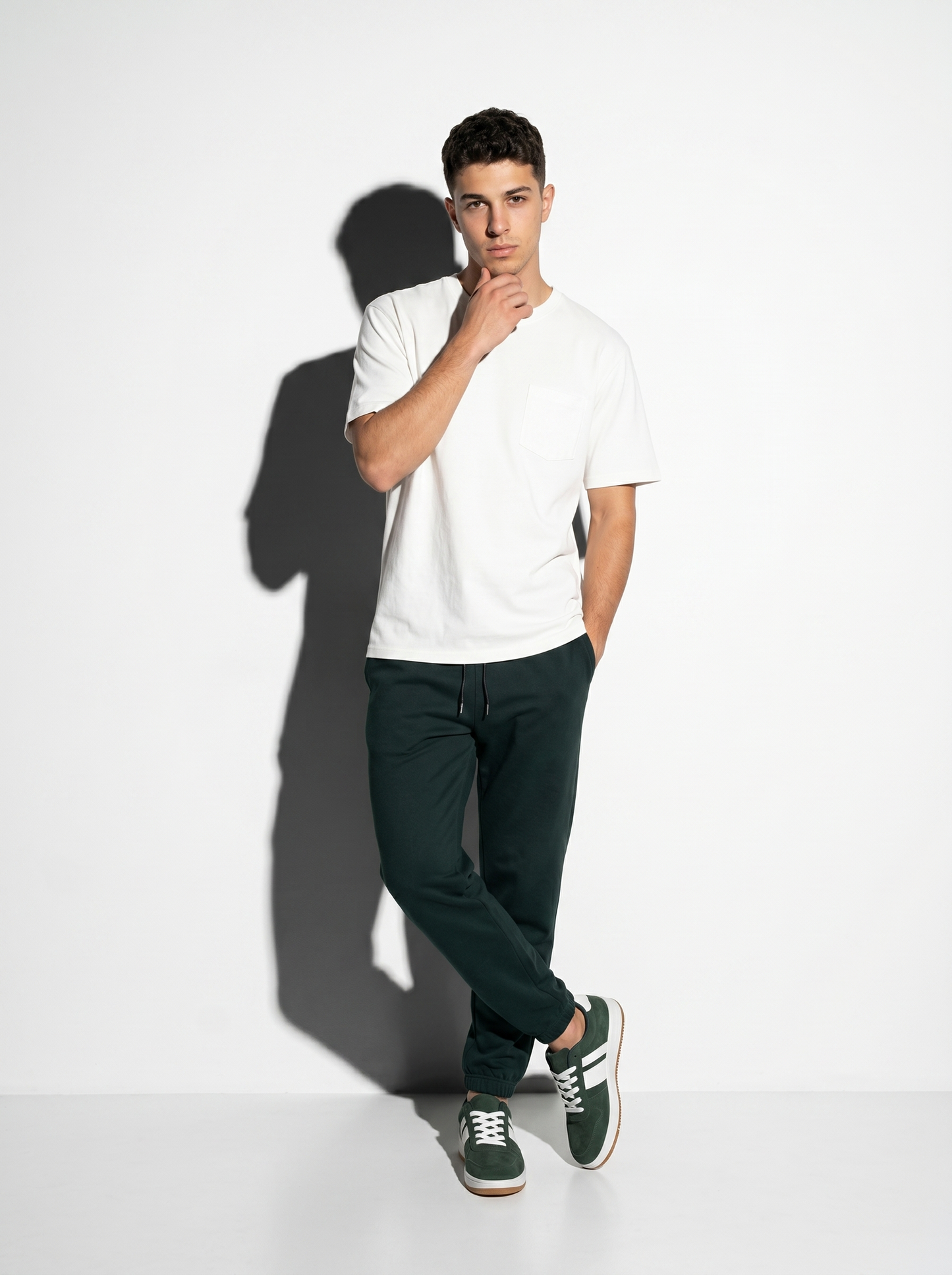 Pantaloni Jogger Basic in Felpa con Elastico - Verde scuro