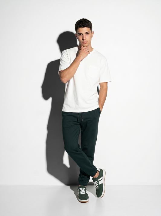 Pantaloni Jogger Basic in Felpa con Elastico - Verde scuro