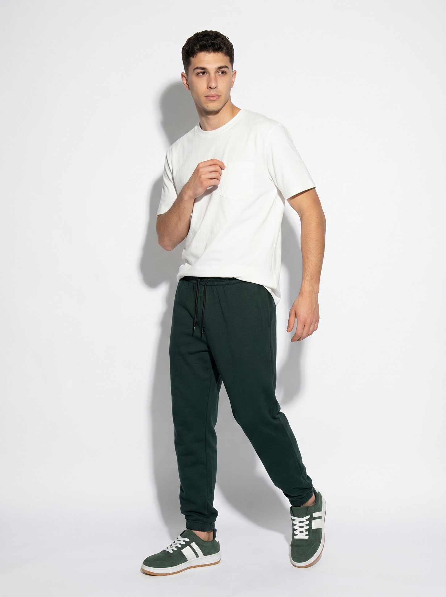 Pantaloni Jogger Basic in Felpa con Elastico - Verde scuro