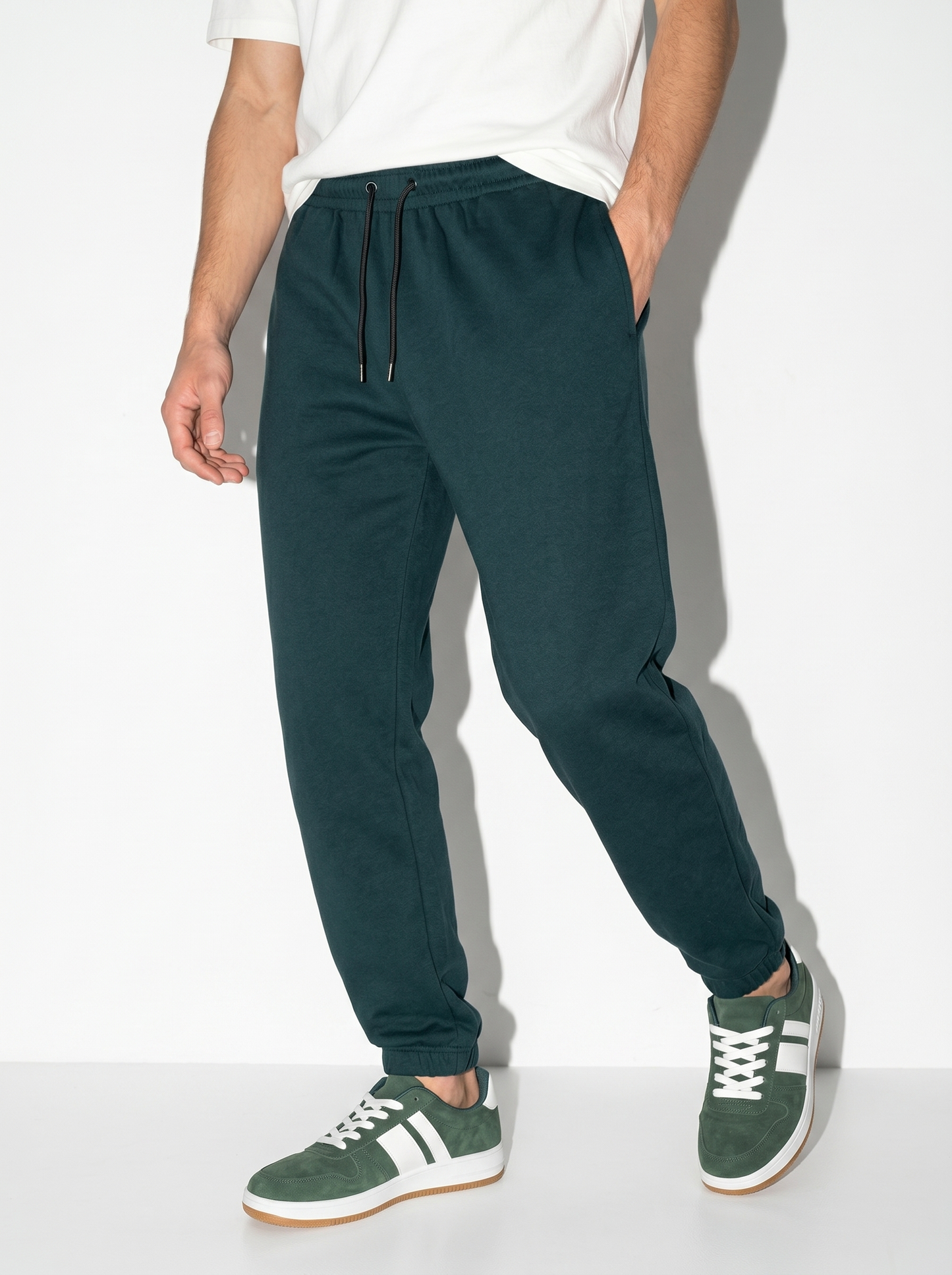 Pantaloni Jogger Basic in Felpa con Elastico - Verde scuro