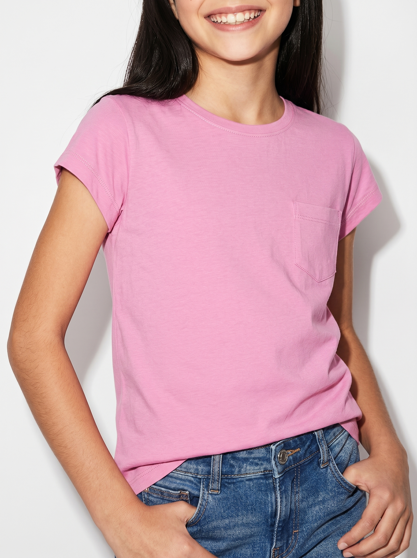 T-shirt manica corta bambina con taschino - Rosa