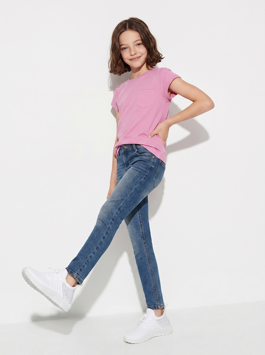 T-shirt manica corta bambina con taschino - Rosa