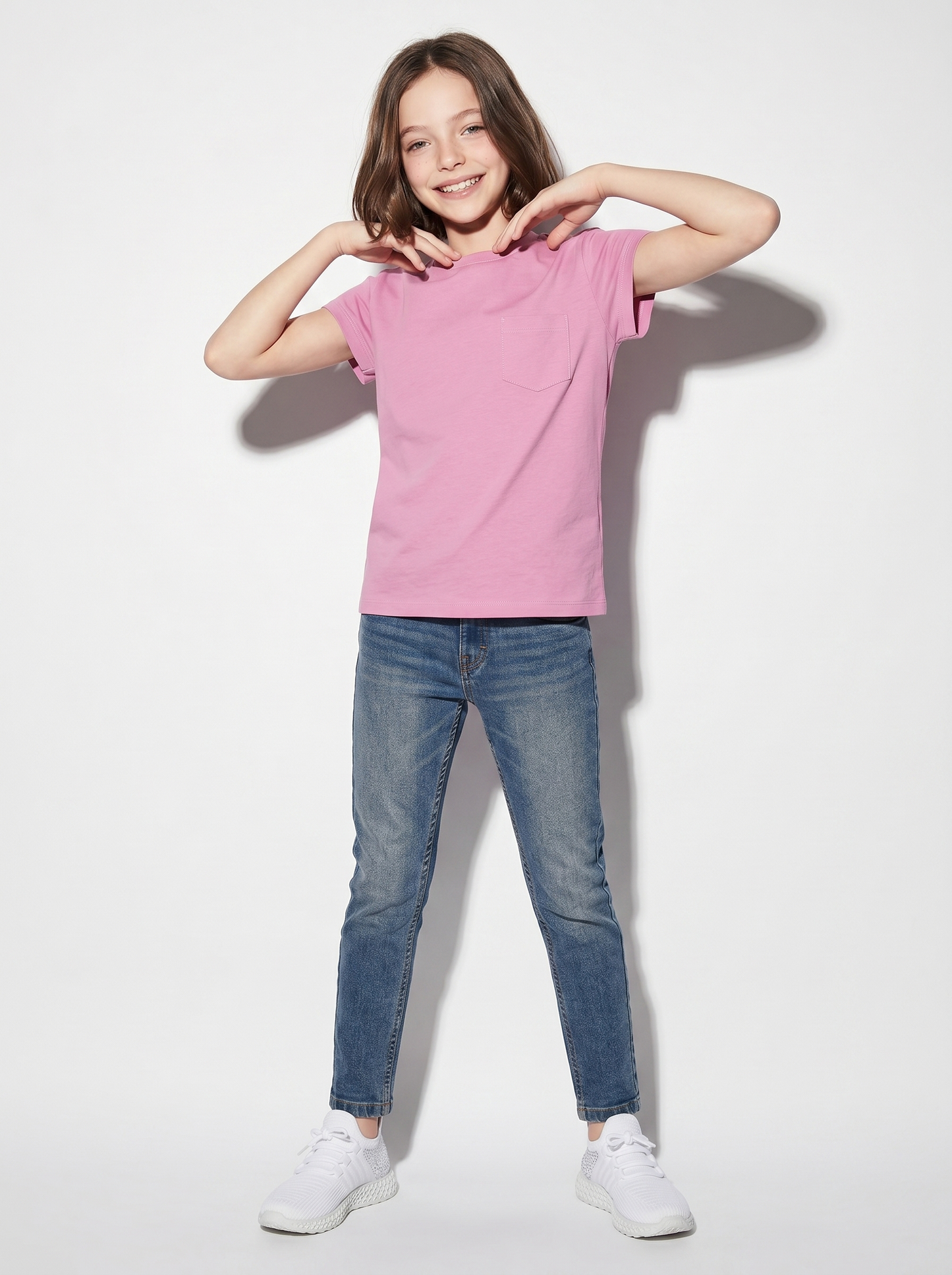 T-shirt manica corta bambina con taschino - Rosa