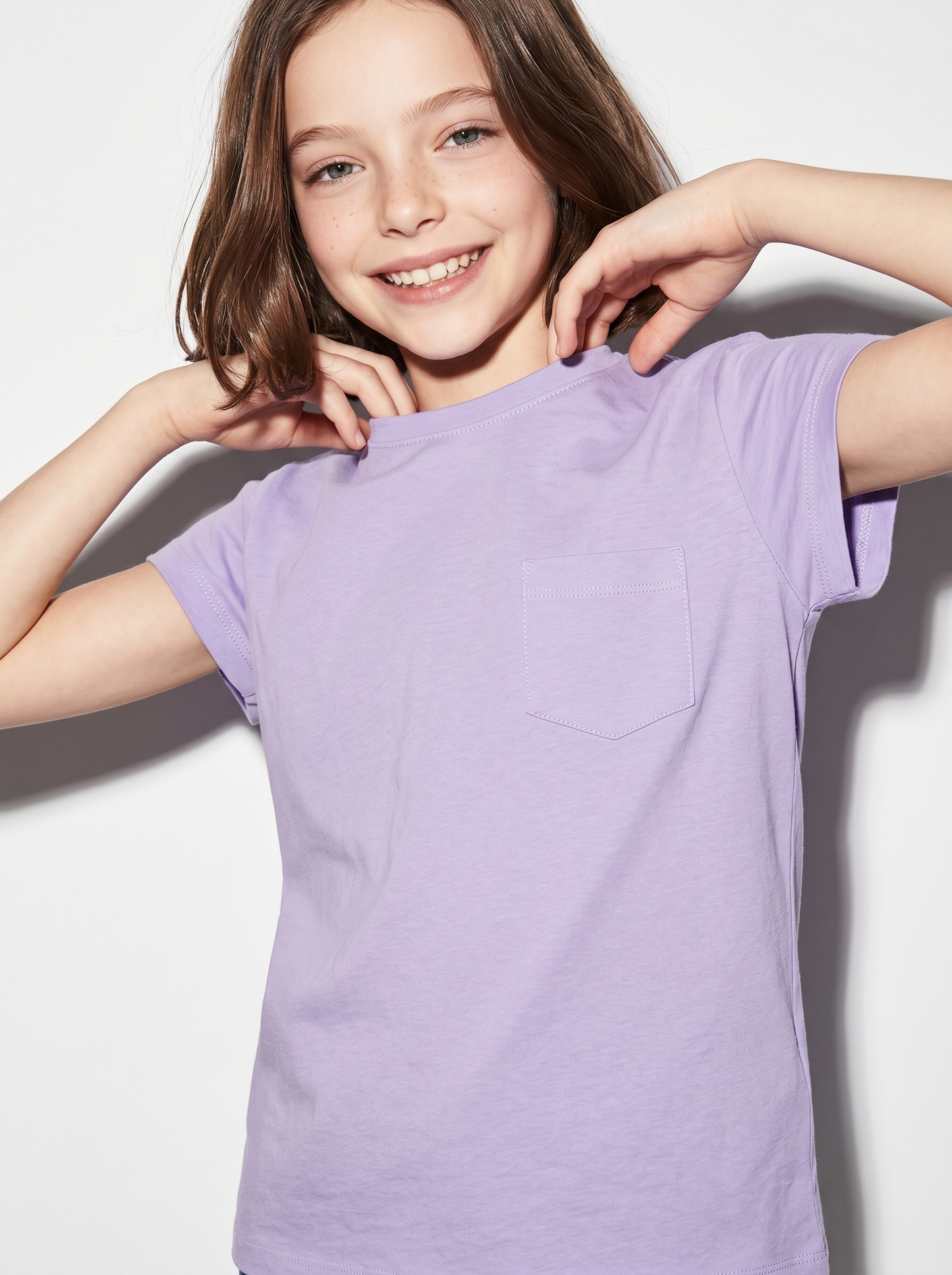 T-shirt manica corta bambina con taschino - Lilla