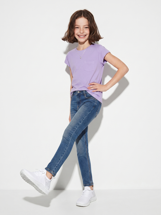 T-shirt manica corta bambina con taschino - Lilla