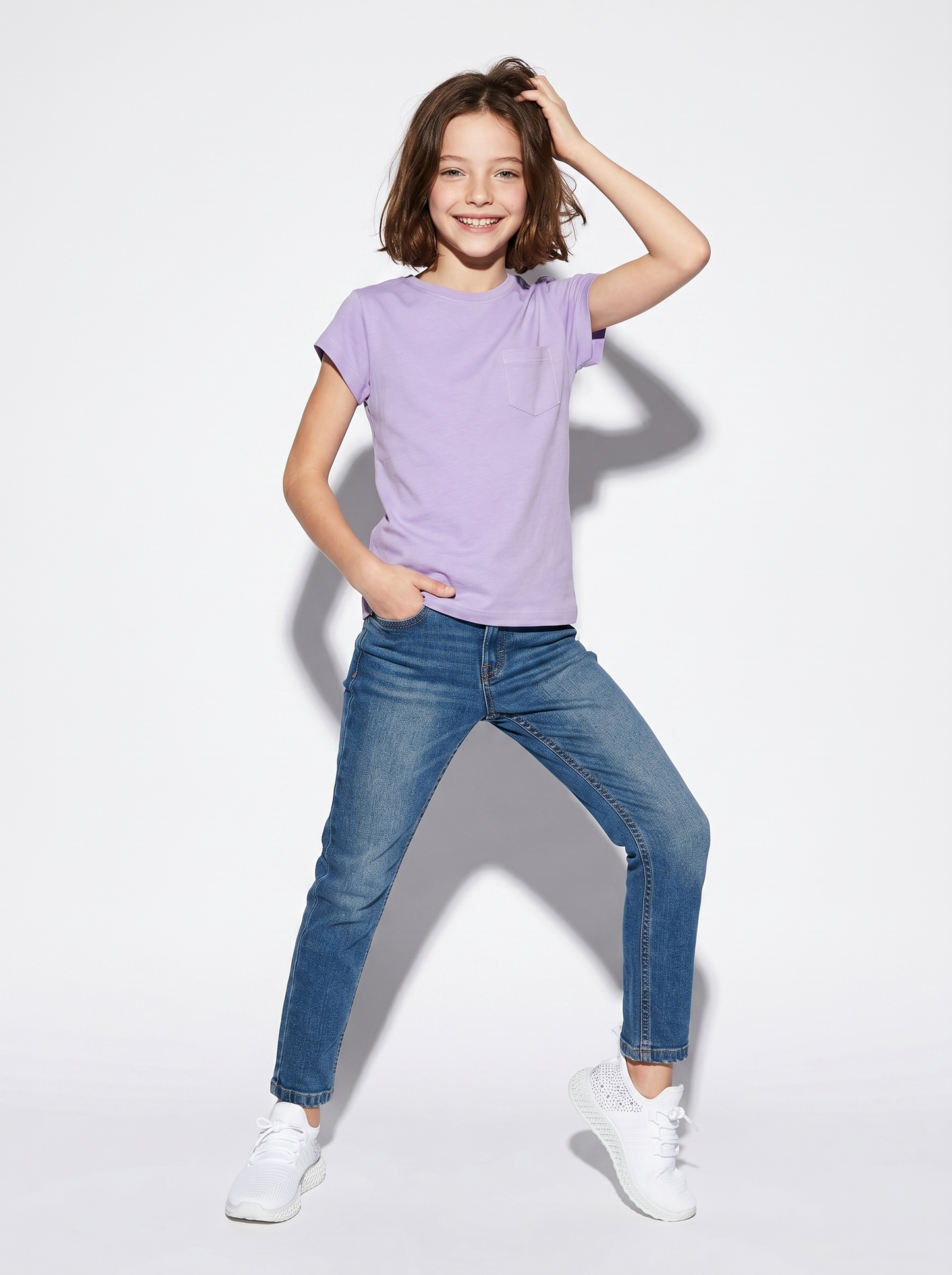 T-shirt manica corta bambina con taschino - Lilla