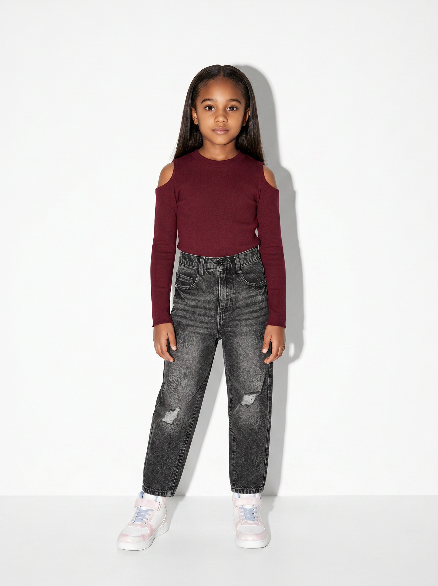 Jeans mom fit 5 tasche in denim cotone - Grigio