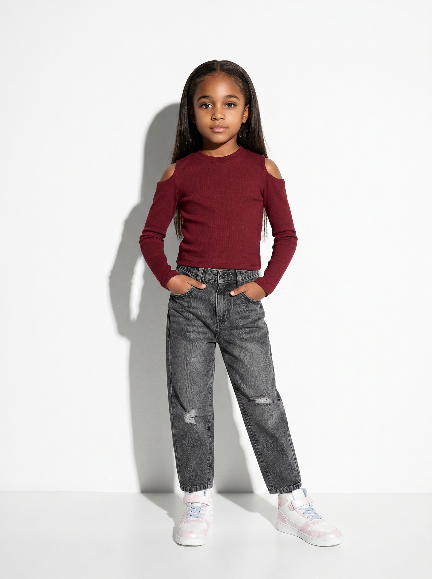 Jeans mom fit 5 tasche in denim cotone - Grigio