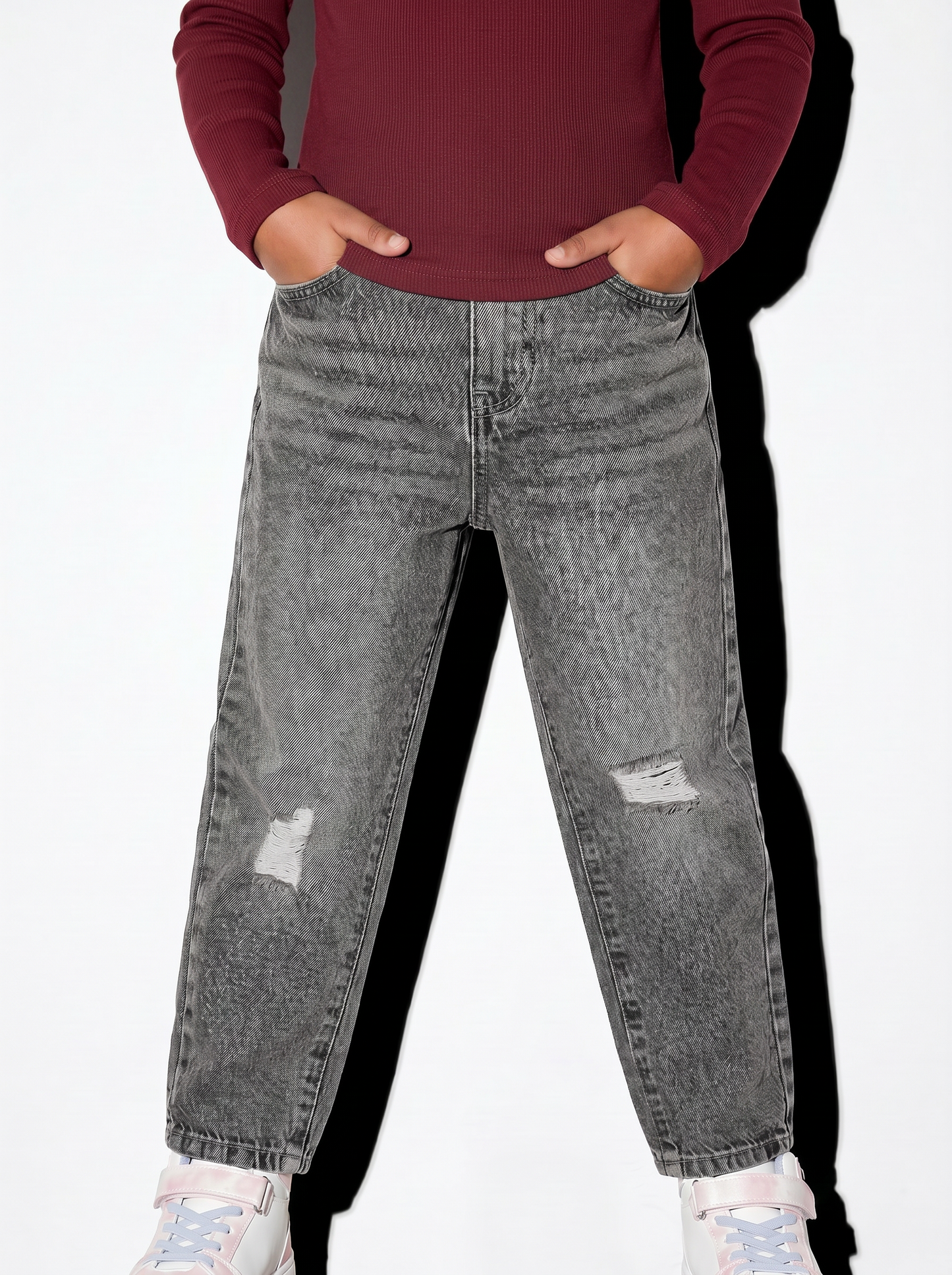 Jeans mom fit 5 tasche in denim cotone - Grigio