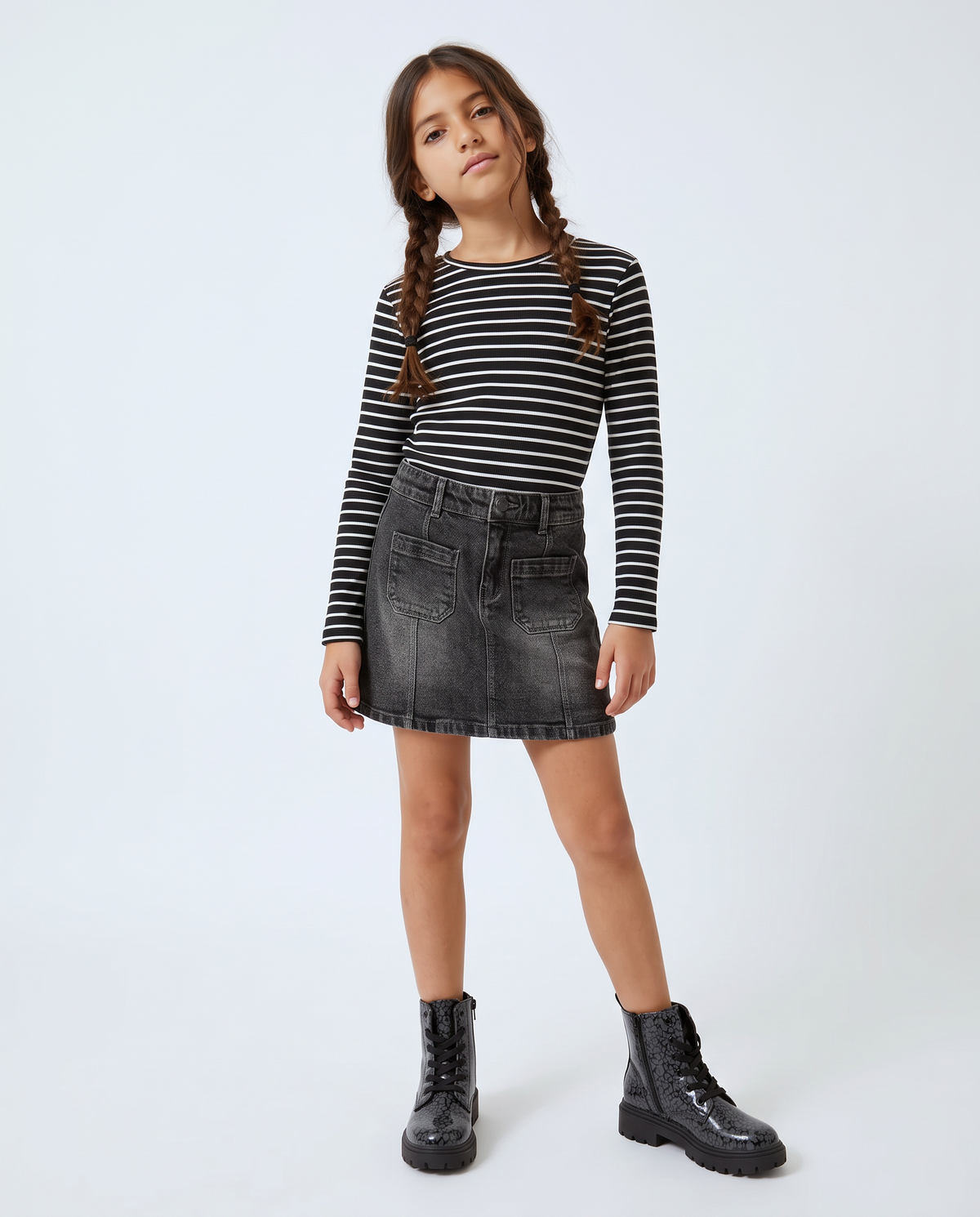 Denim mini skirt with 5 pockets - Black