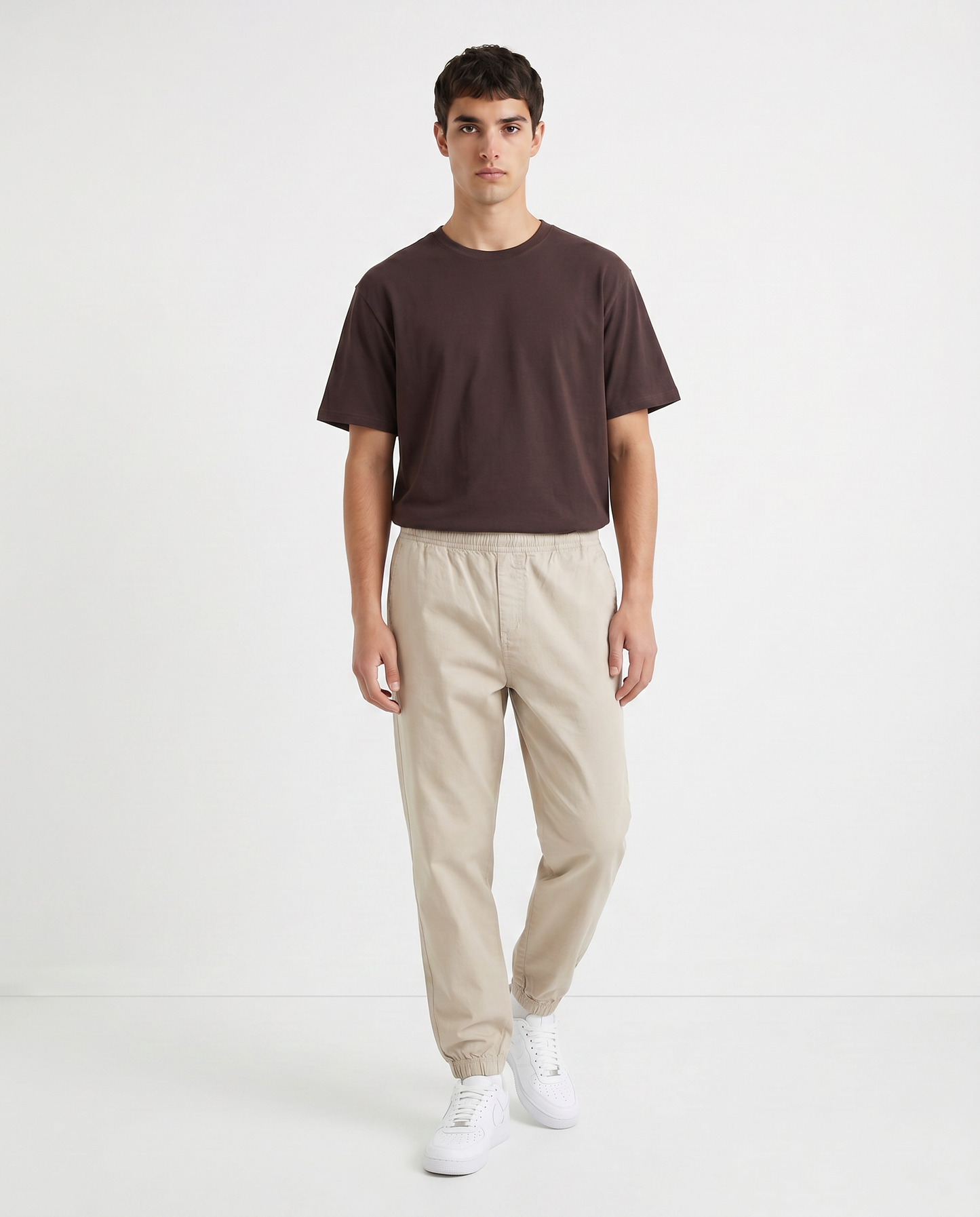 Adjustable Waist Jogger Pants - Beige