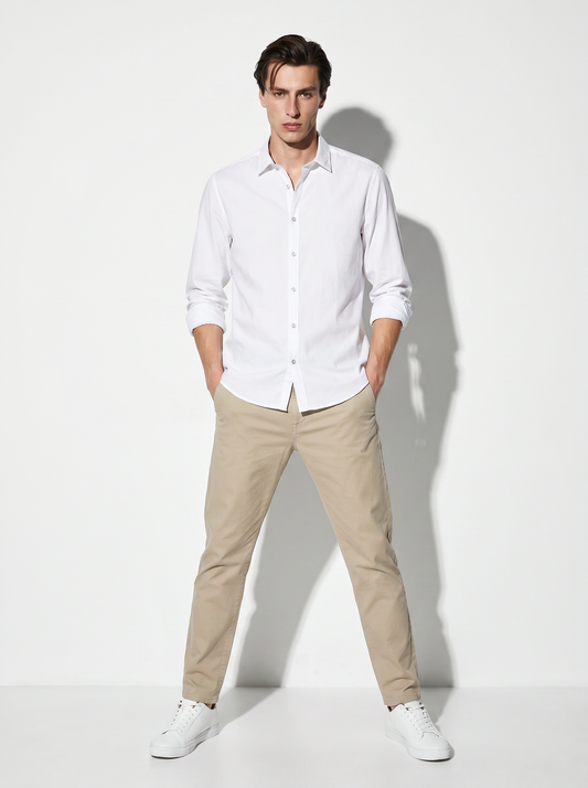 Camicia Regular Fit Easy Iron in Cotone - Bianco