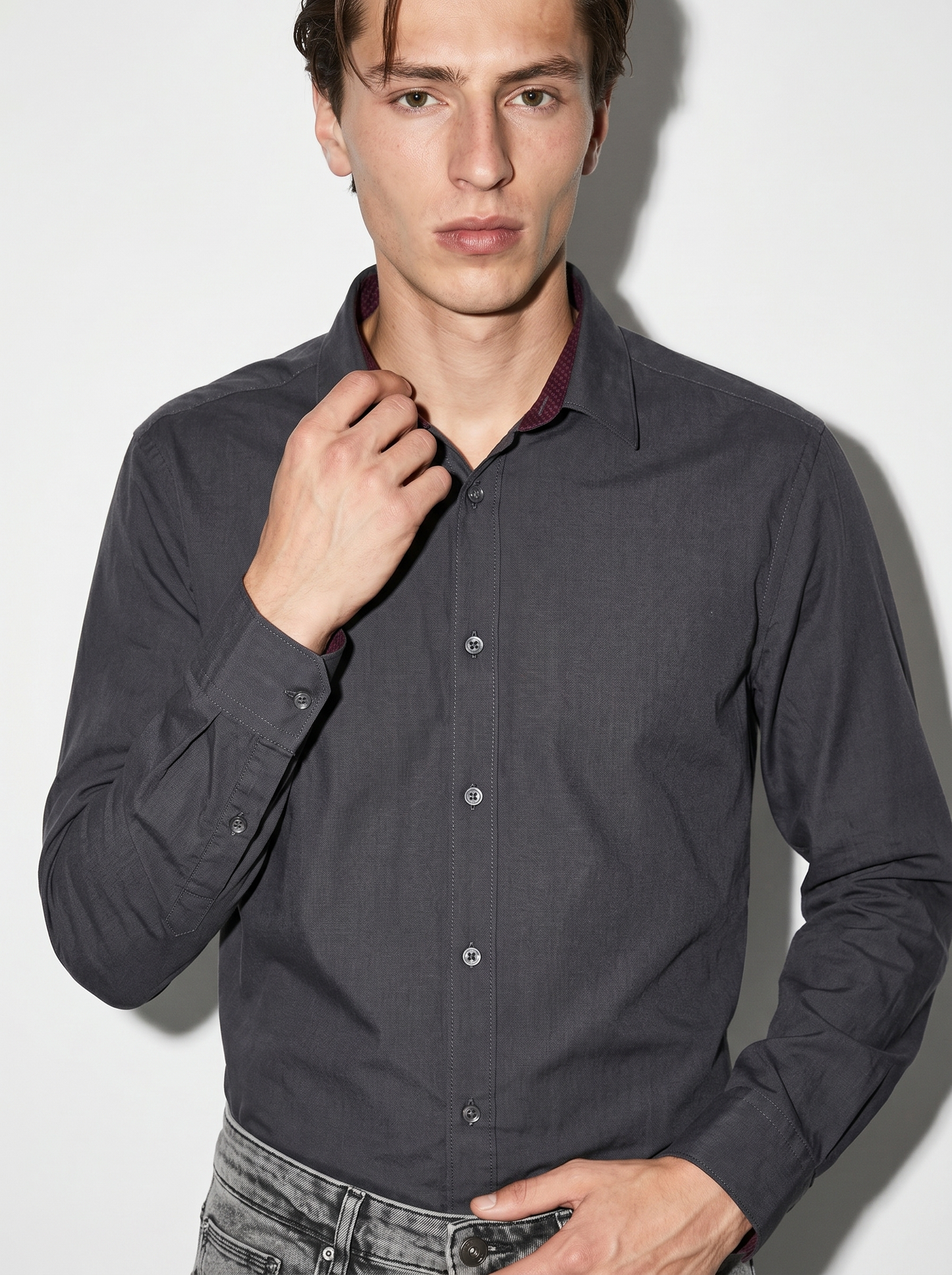 Camicia Regular Fit Easy Iron in Cotone - Grigio piombo