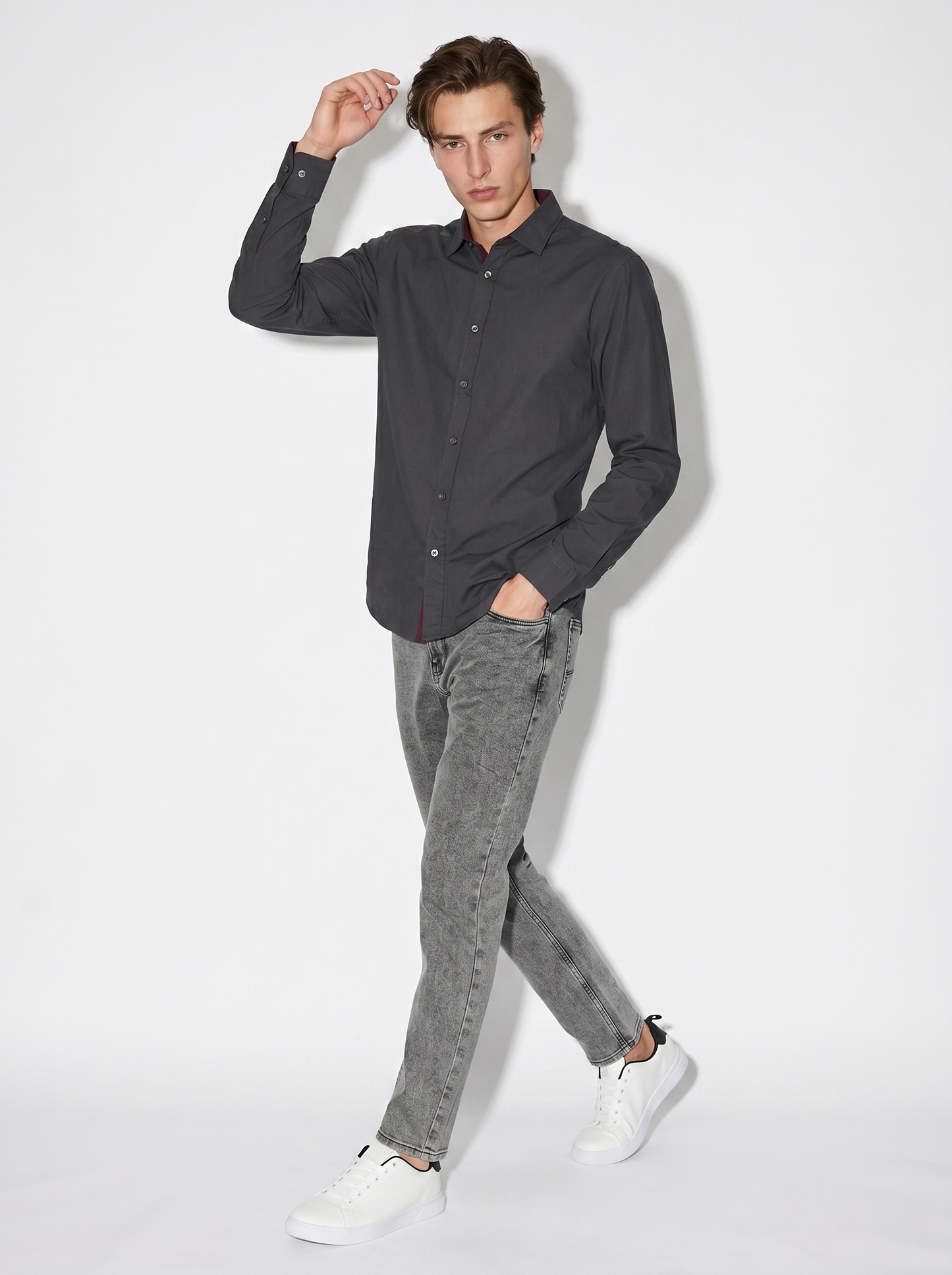 Camicia Regular Fit Easy Iron in Cotone - Grigio piombo