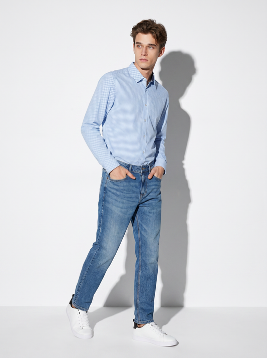 Camicia Regular Fit Easy Iron in Cotone - Celeste