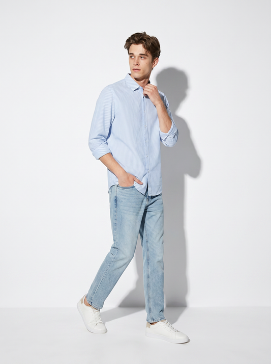 Camicia Regular Fit Easy Iron in Cotone - Azzurro