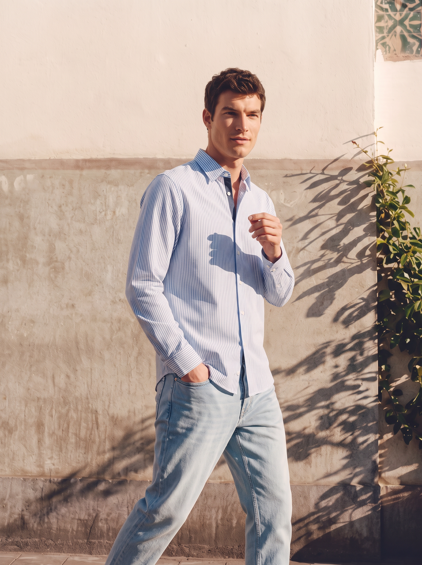 Camicia Regular Fit Easy Iron in Cotone - Azzurro