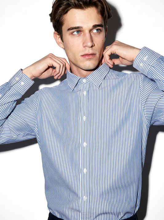 Camicia Regular Fit Easy Iron in Cotone - Bluette