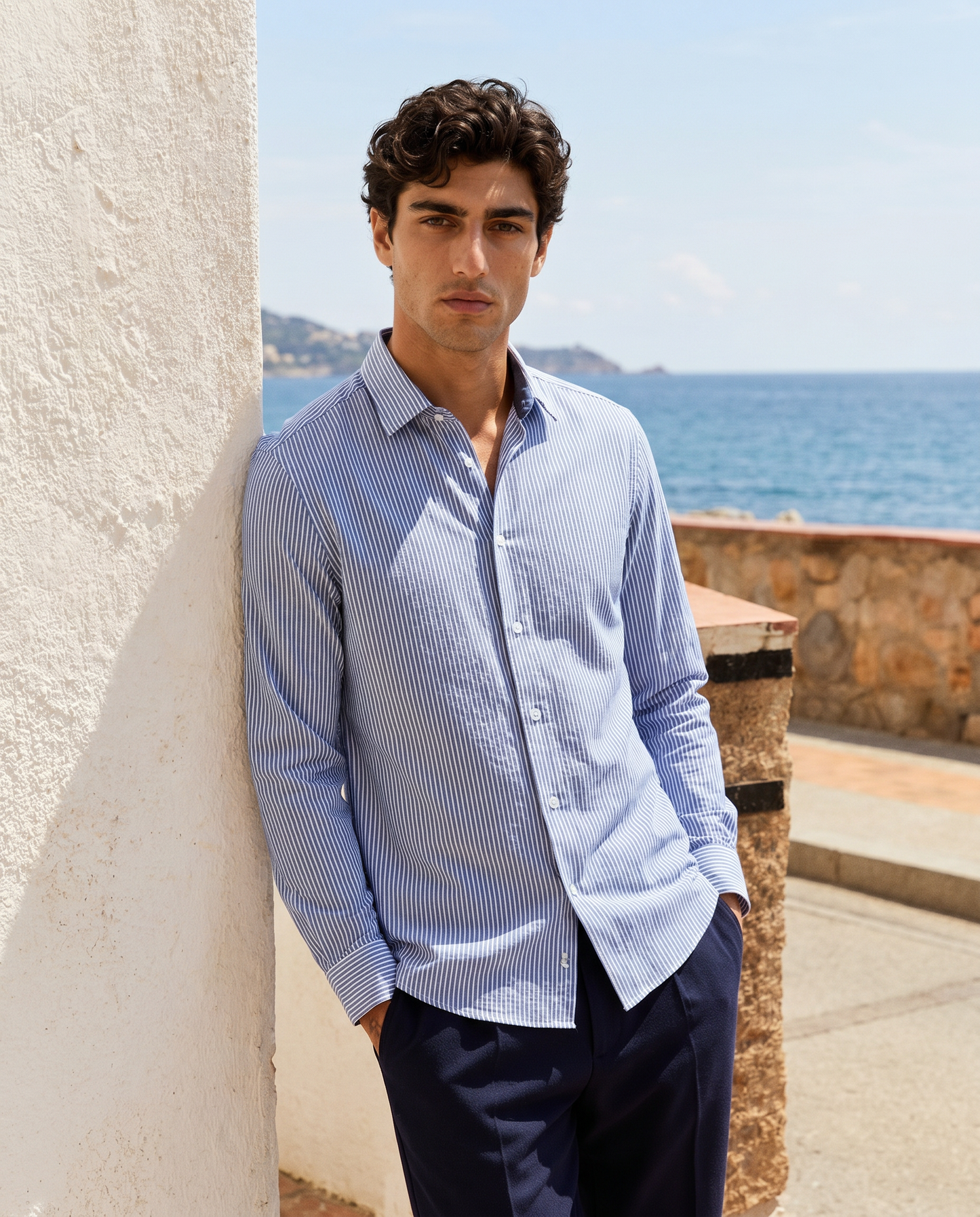 Camicia Regular Fit Easy Iron in Cotone - Bluette