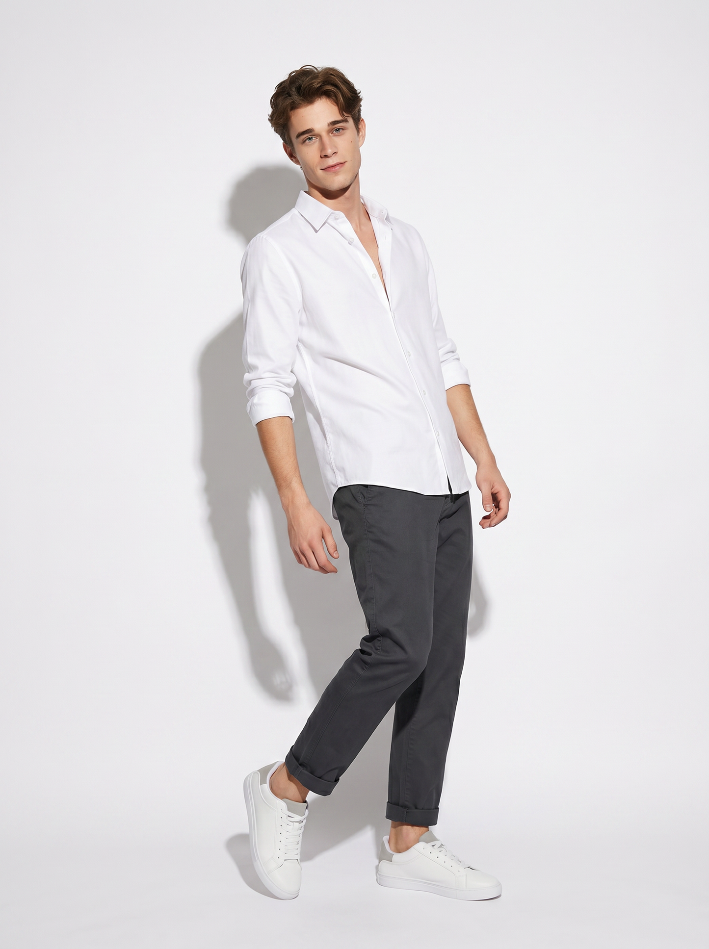 Camicia Oxford Regular Fit con Colletto Francese - Bianco