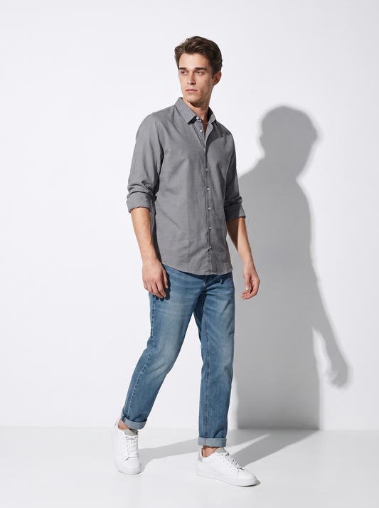 Camicia Oxford Regular Fit con Colletto Francese - Blu