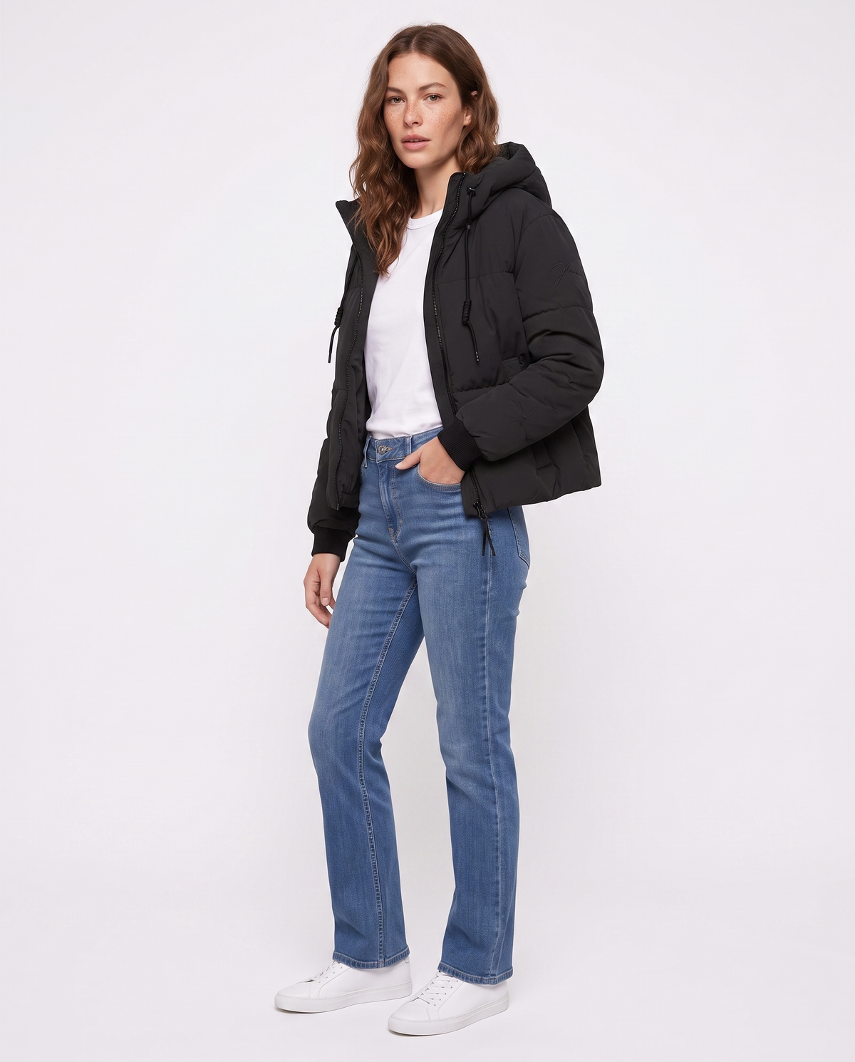 Padded jacket with hood and pockets - Black