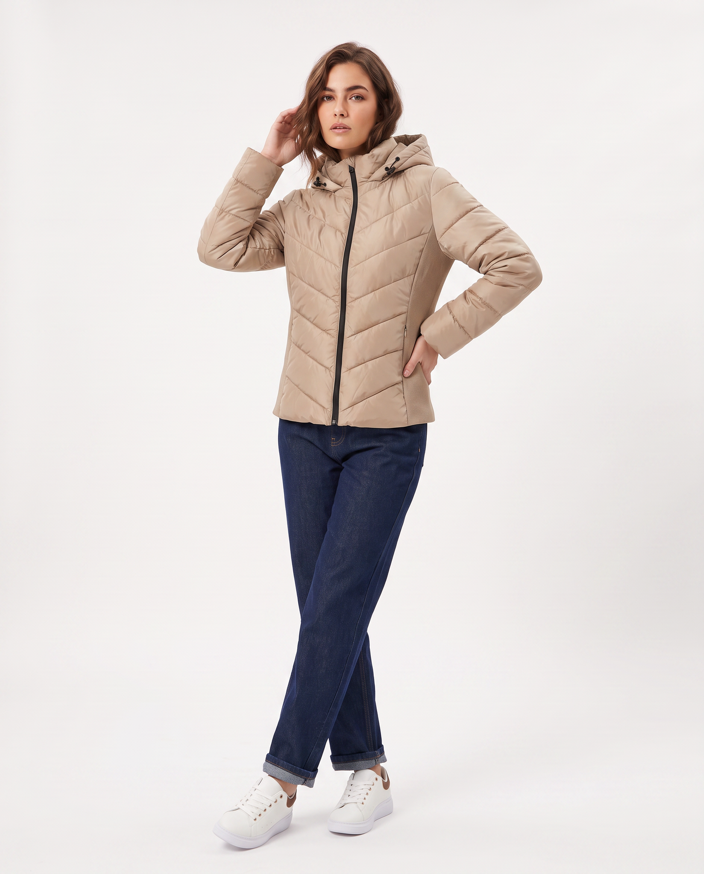 Giubbino slim con cappuccio elegante - Beige grano