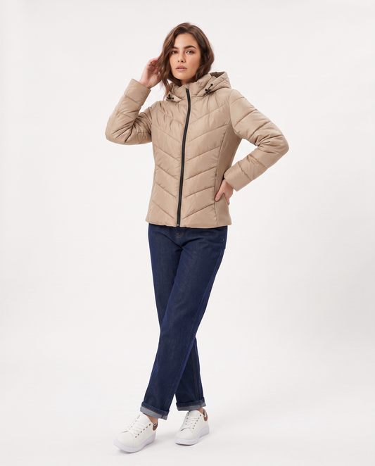 Giubbino slim con cappuccio elegante - Beige grano