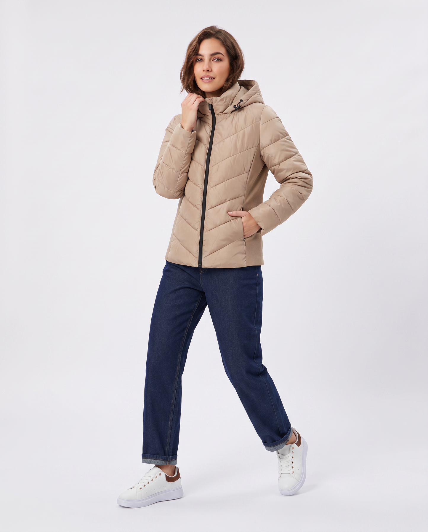 Giubbino slim con cappuccio elegante - Beige grano