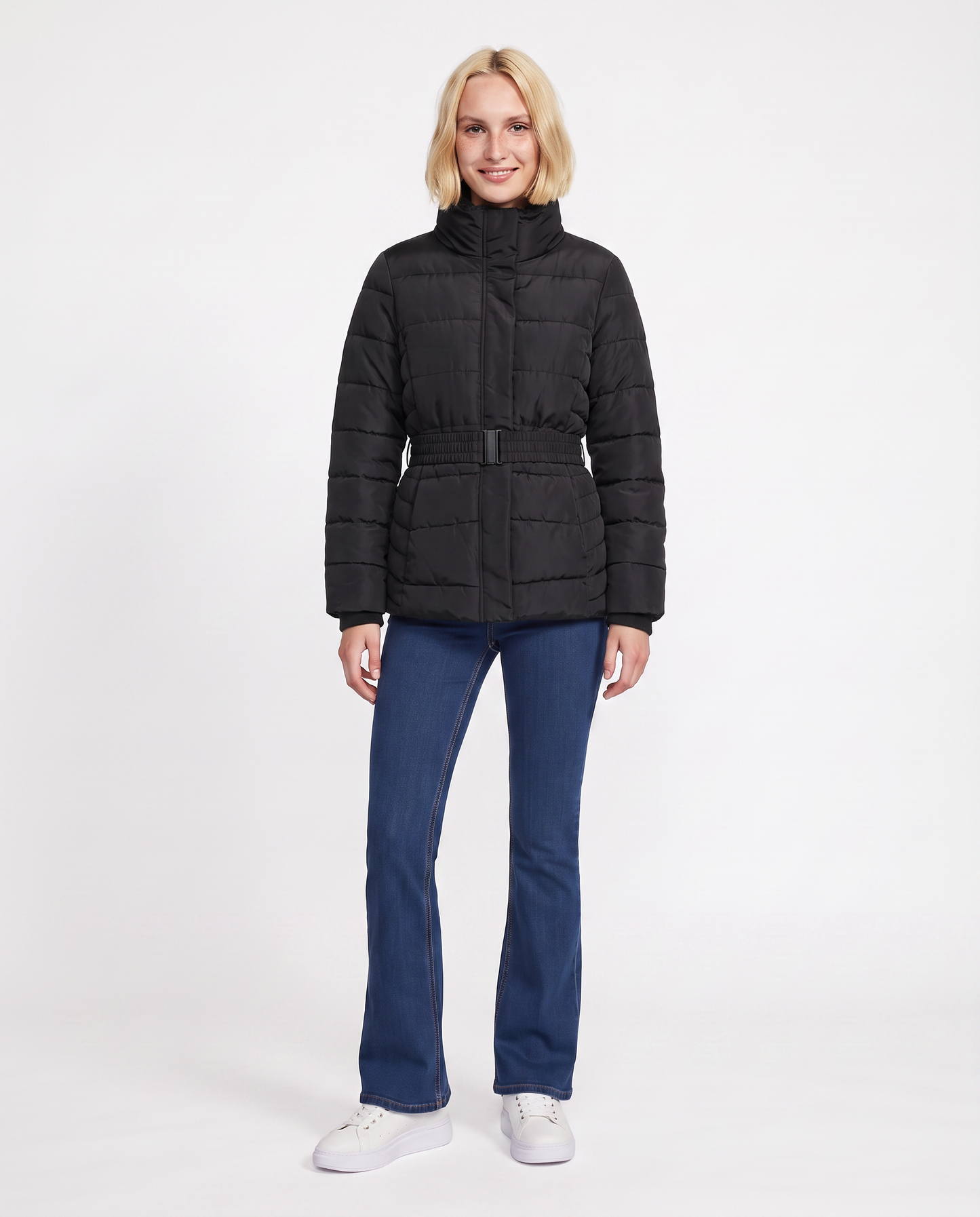 Padded jacket with elastic belt - Black