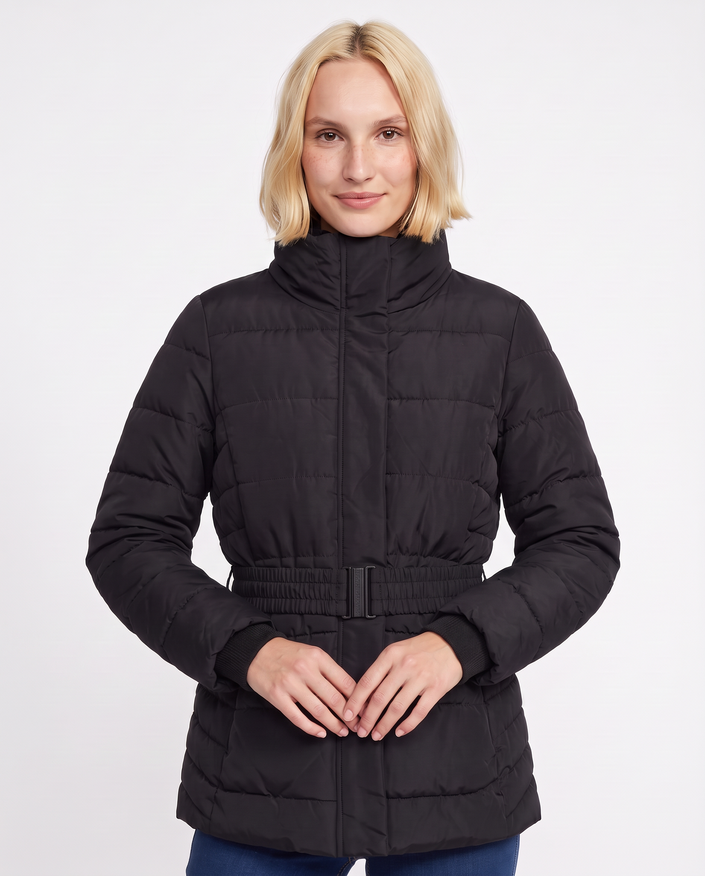 Padded jacket with elastic belt - Black