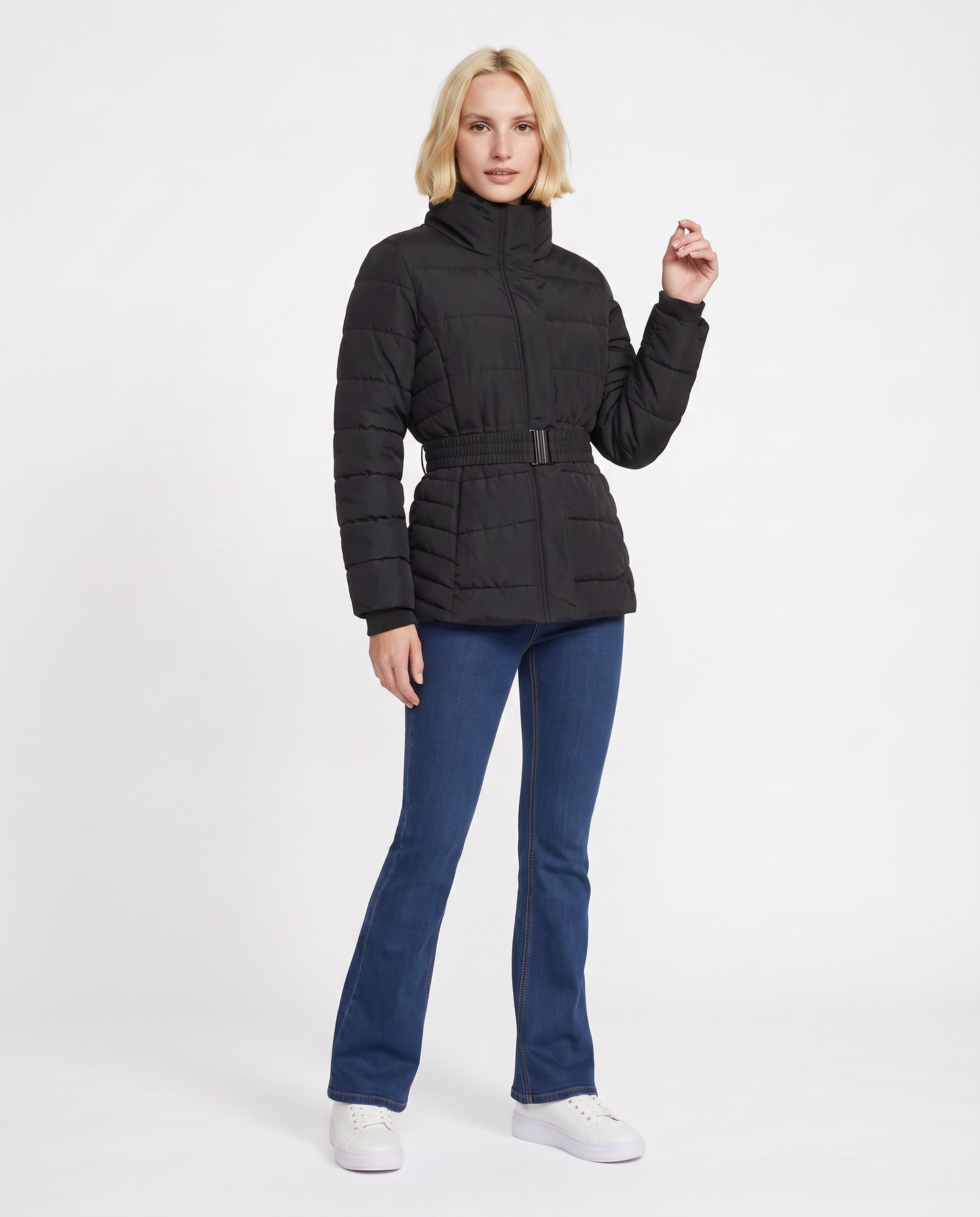 Padded jacket with elastic belt - Black