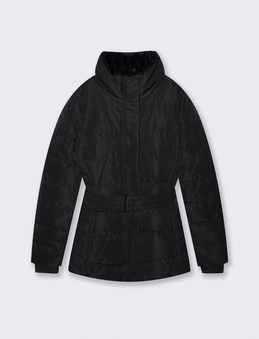 Giubbotto imbottito con cintura elastica - Nero