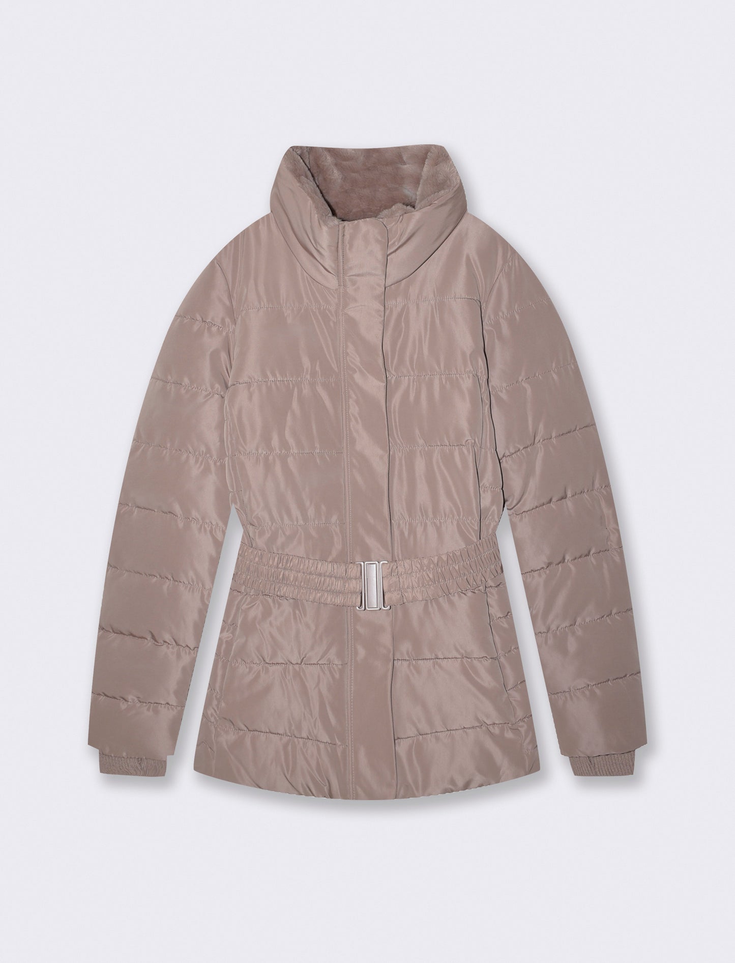 Giubbotto imbottito con cintura elastica - Grigio tortora
