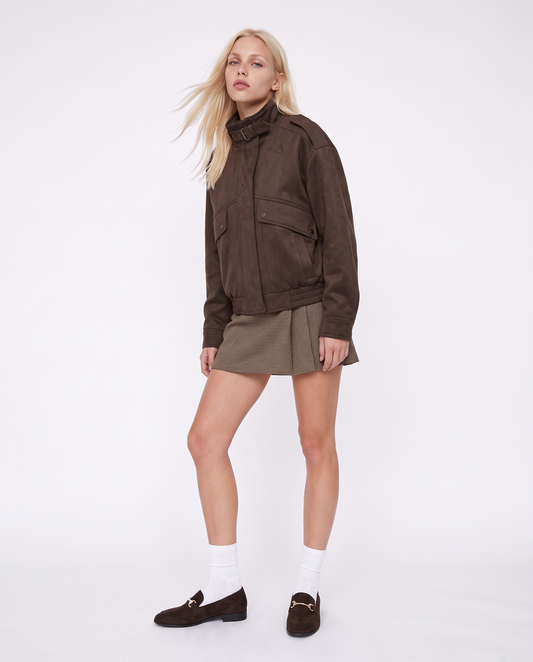 Bomber jacket with collar and pockets - Brown